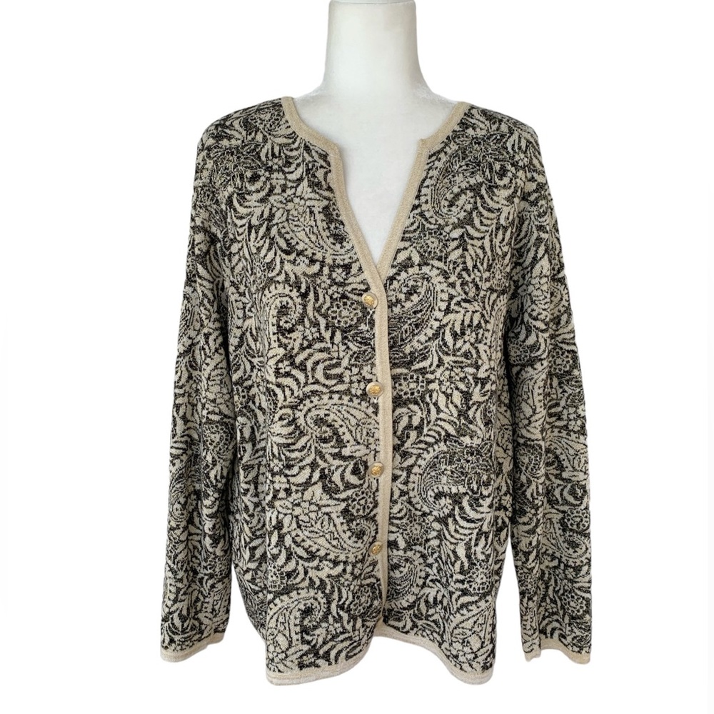Appleseed’s Cardigan with Metallic Gold Paisley Print